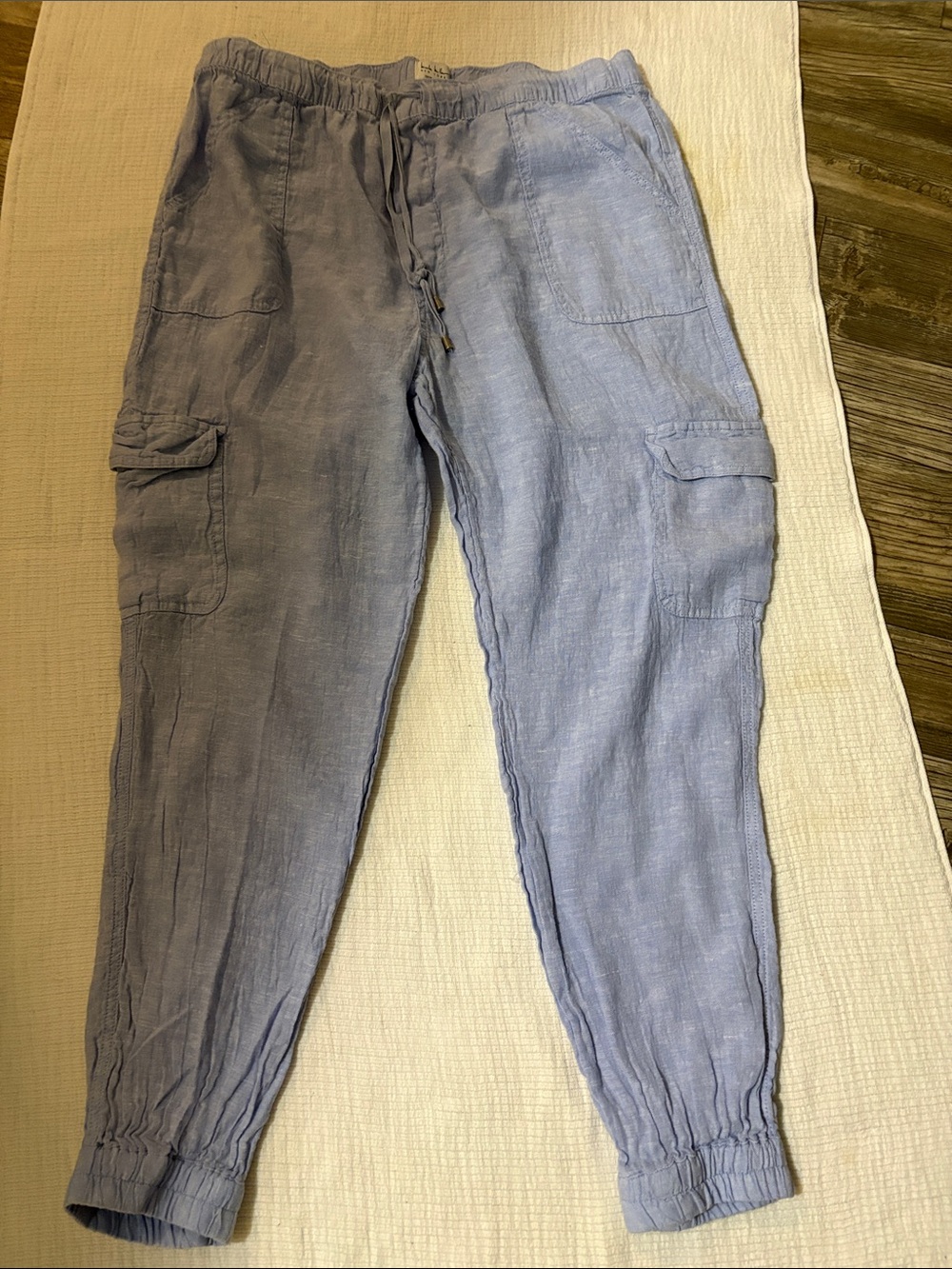 Nicole by Nicole Miller Pale Blue Linen Cargo Jogger Pants